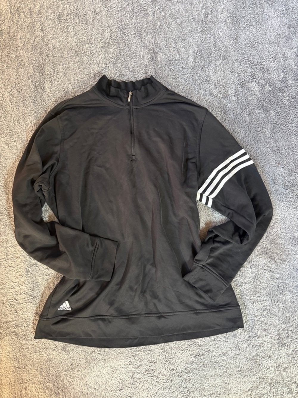 adidas Black Half-Zip Pullover with White 3-Stripe Sleeve